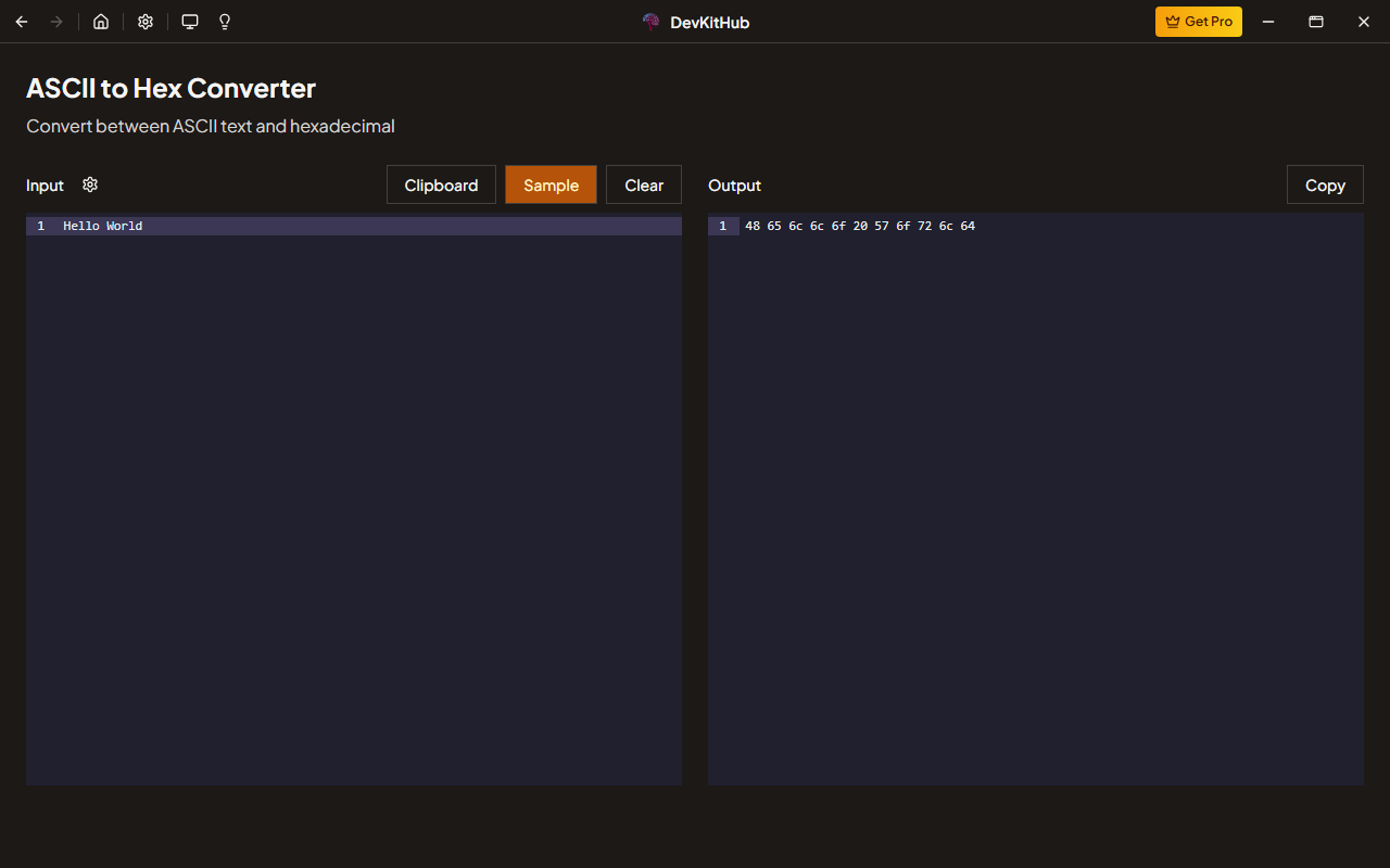 ASCII to Hex