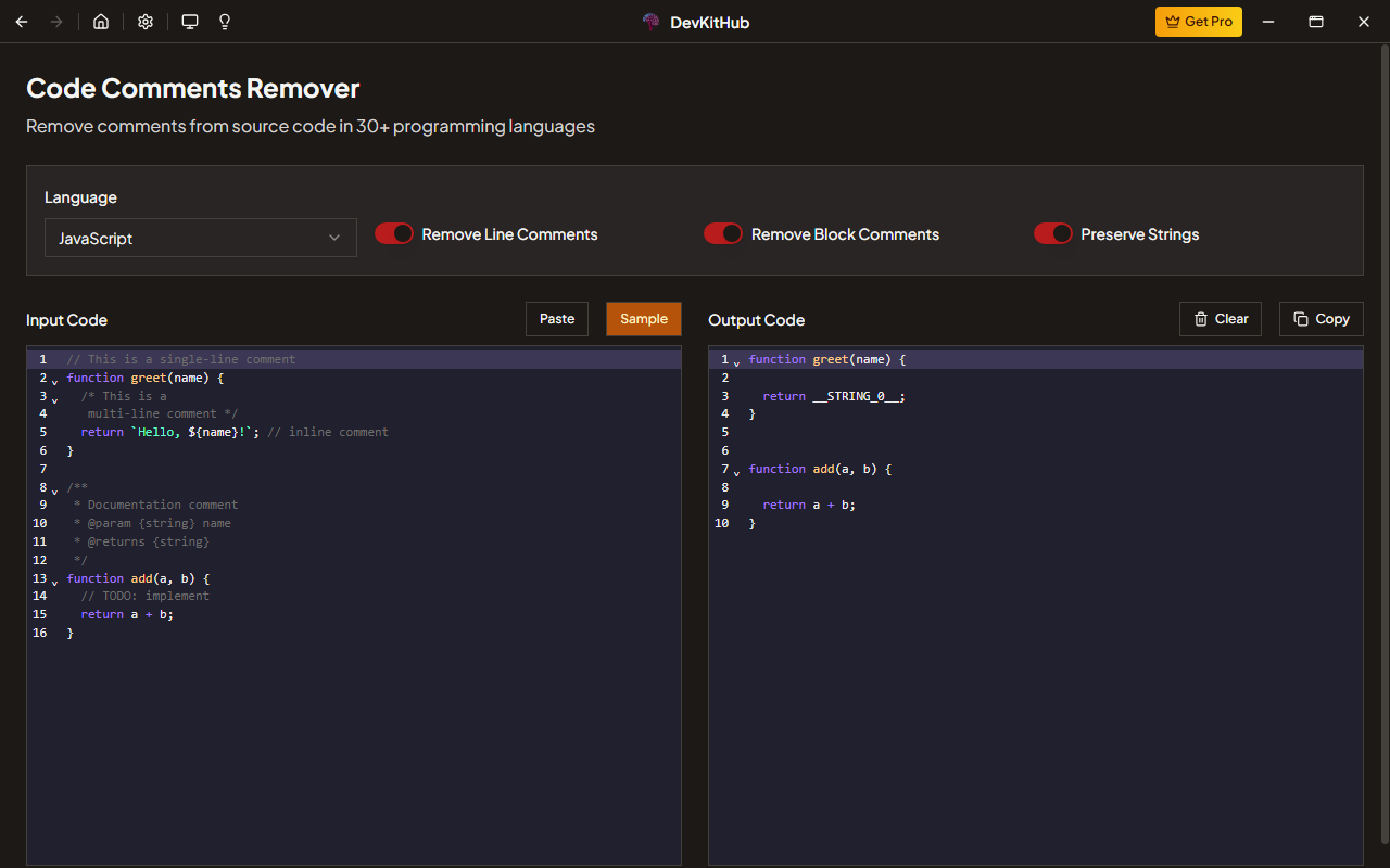 Code Comments Remover