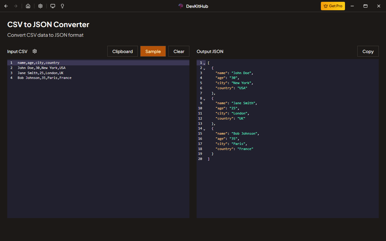 CSV to JSON