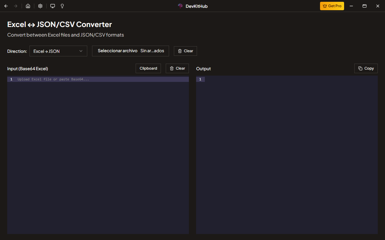 Excel ↔ JSON/CSV Converter
