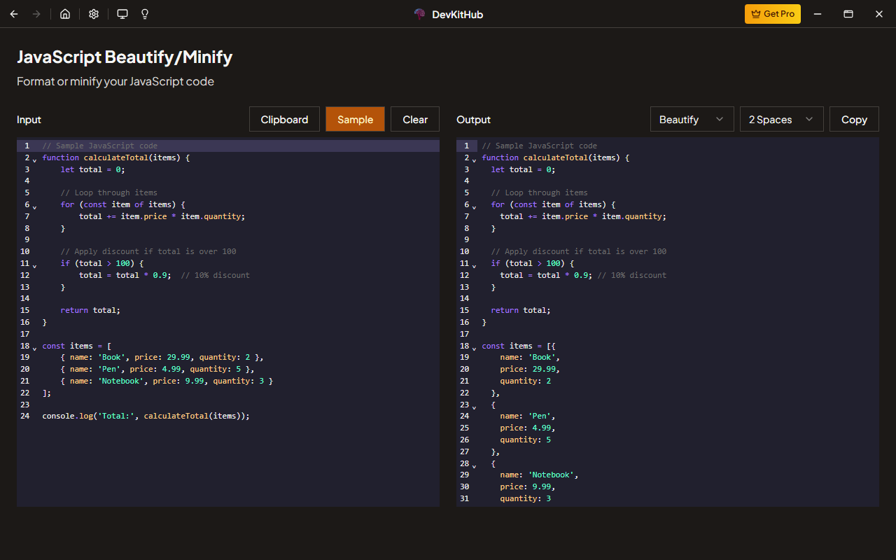 JavaScript Beautify/Minify