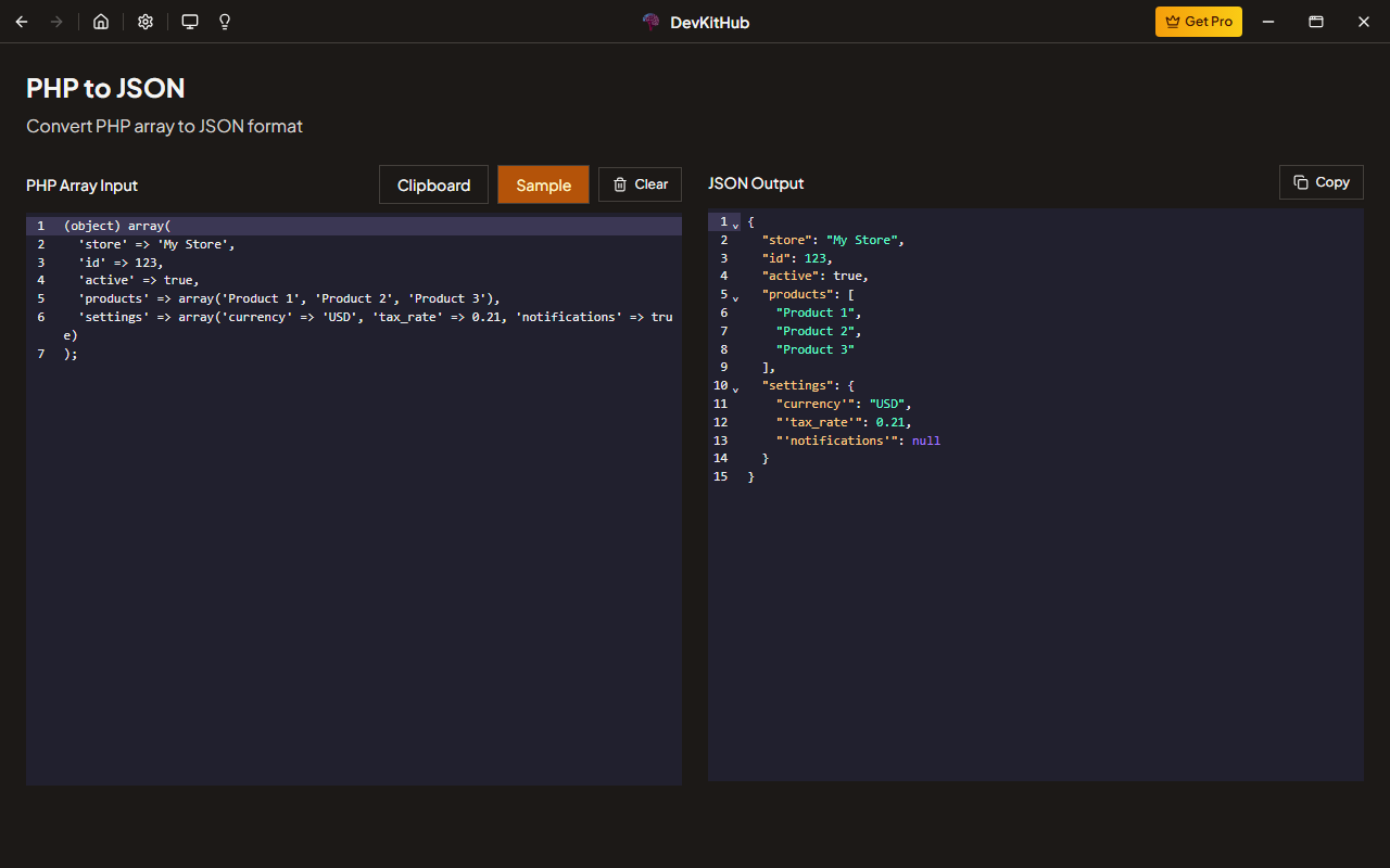 PHP to JSON