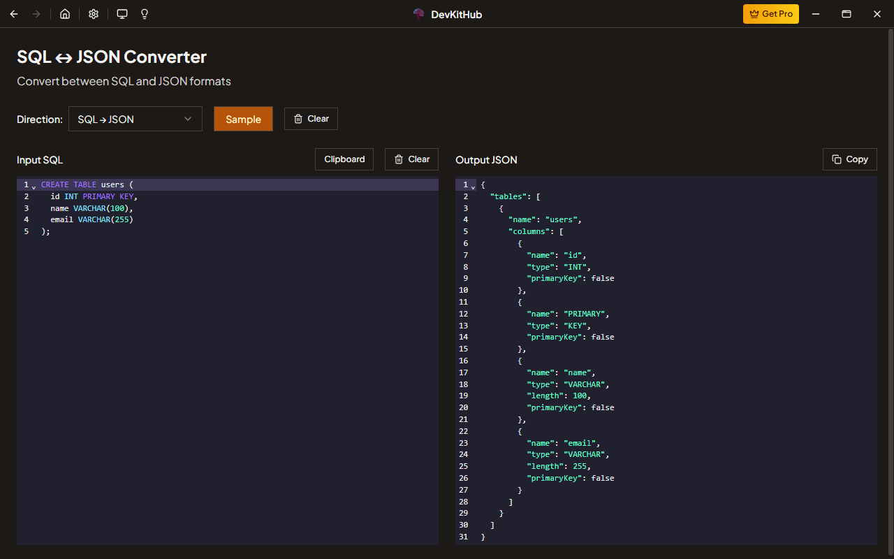 SQL ↔ JSON Converter