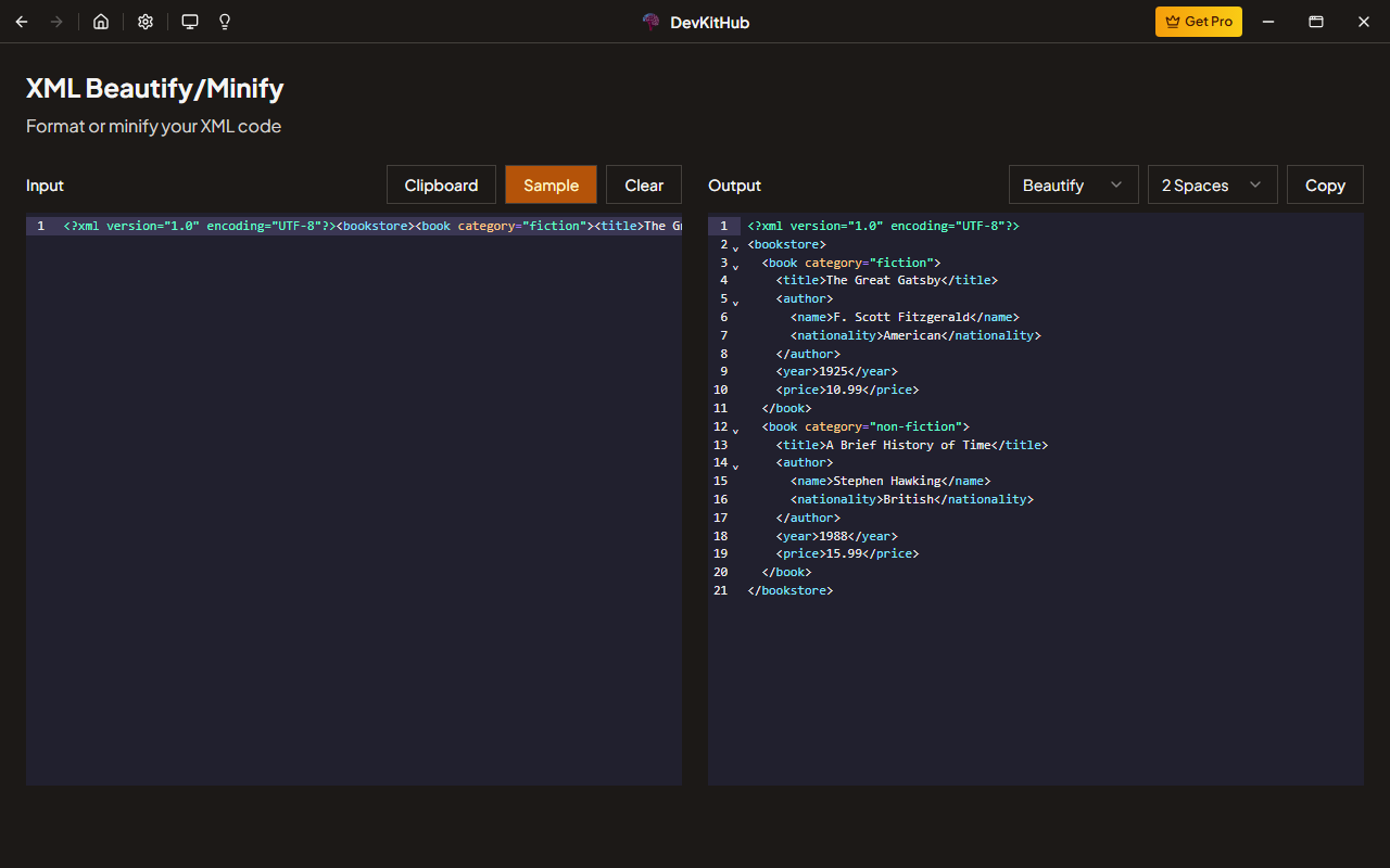 XML Beautify/Minify